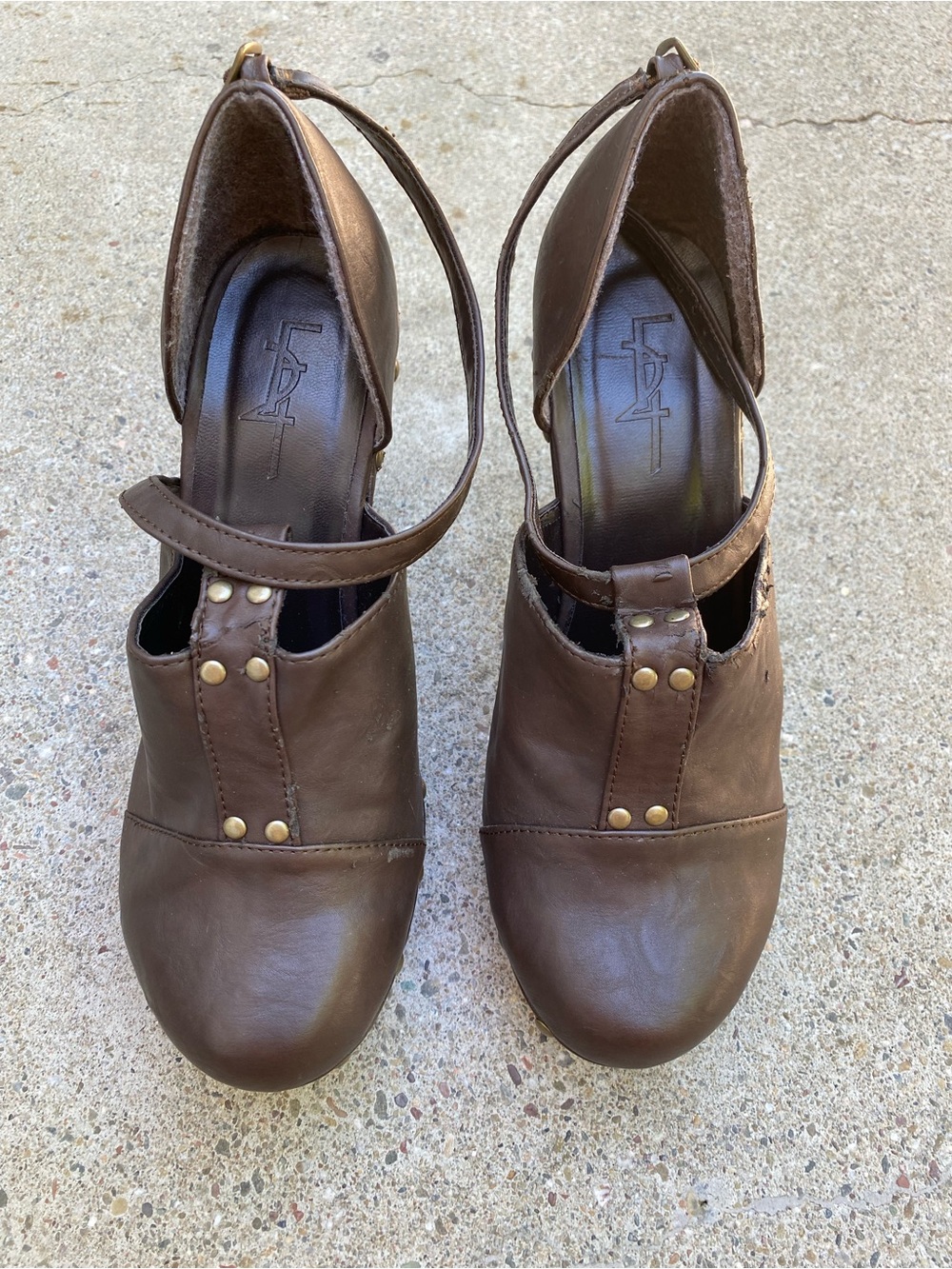 Women's Brown Leather Ankle-Strap Heels